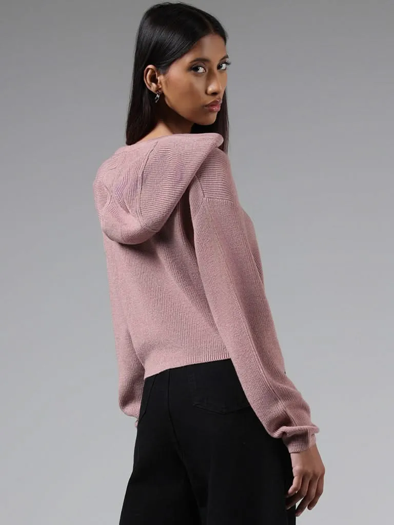 Nuon Solid Pink Crop Cardigan