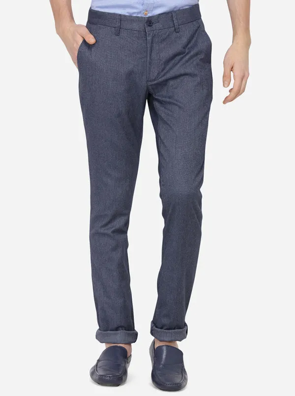 Ombre Blue Solid Super Slim Fit Casual Trouser | Greenfibre