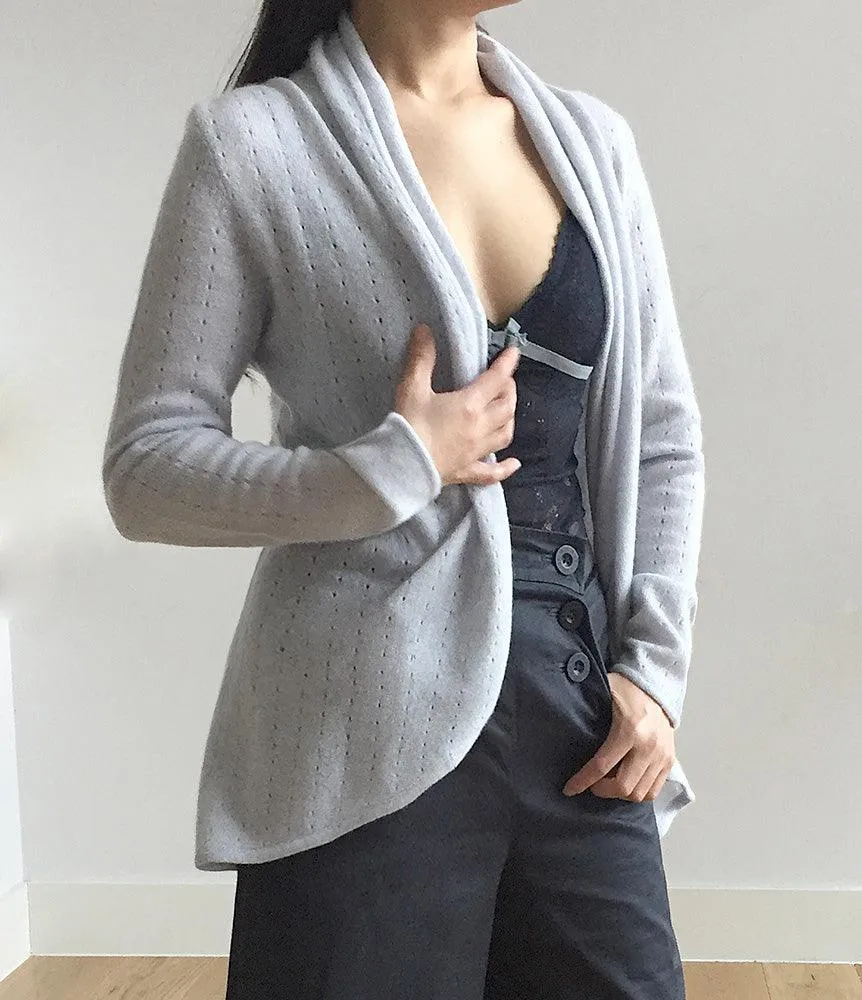 Pale blue Cashmere Cardigan - Pointelle