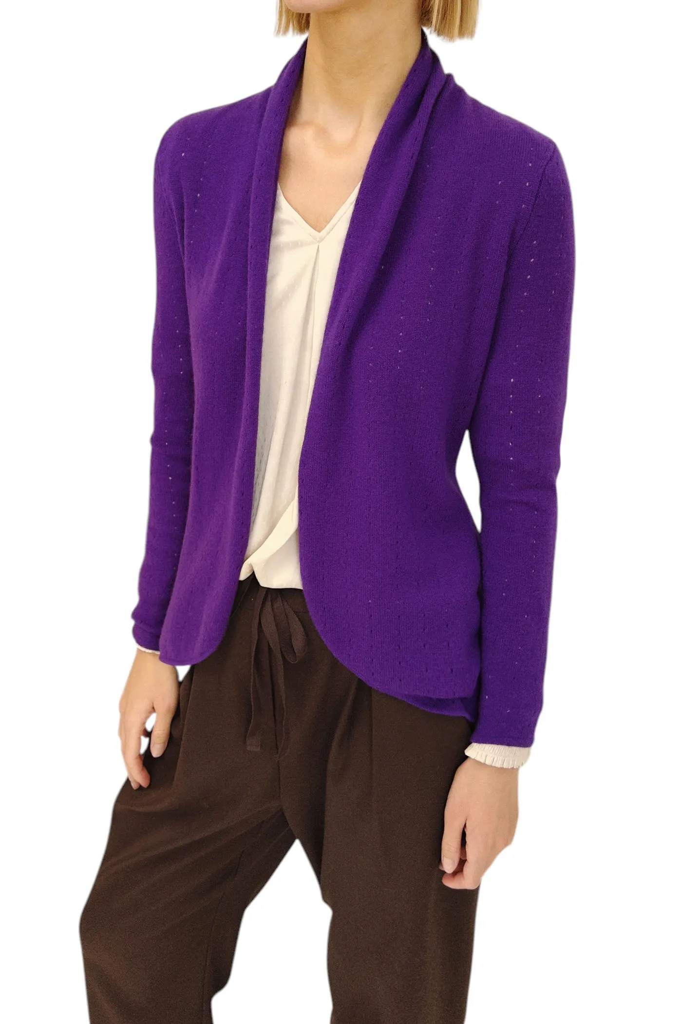 Pointelle Cashmere cardigan in Violet purple