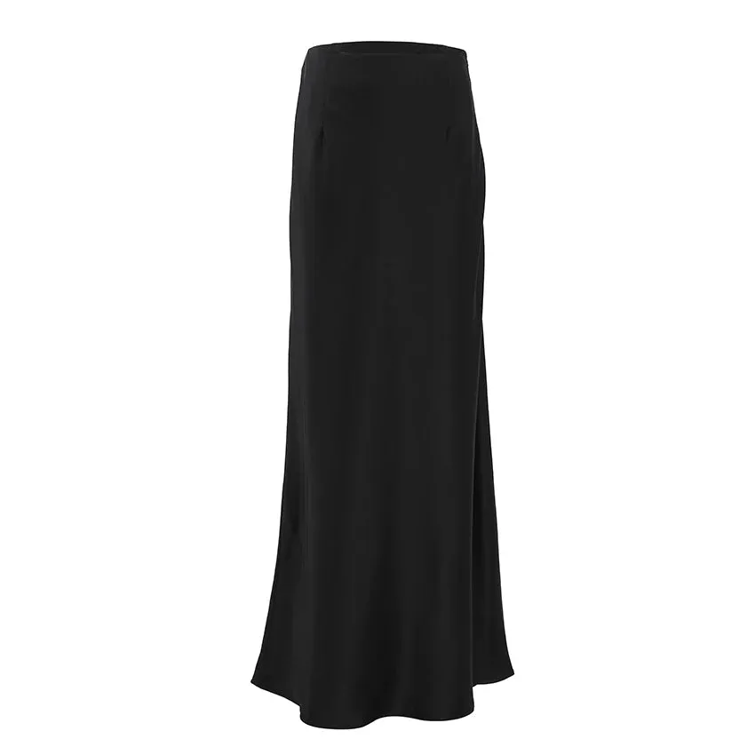 Purpdrank - Elegant Satin Black Trumpet Skirts Autumn Fashion Slim High Waist Skirts Women Female 2023 Solid Office Long Skirt Summer