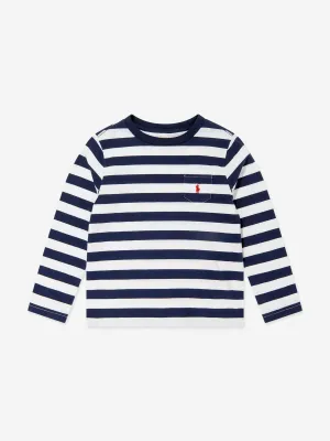 Ralph Lauren Boys Long Sleeve Striped T-Shirt in Navy