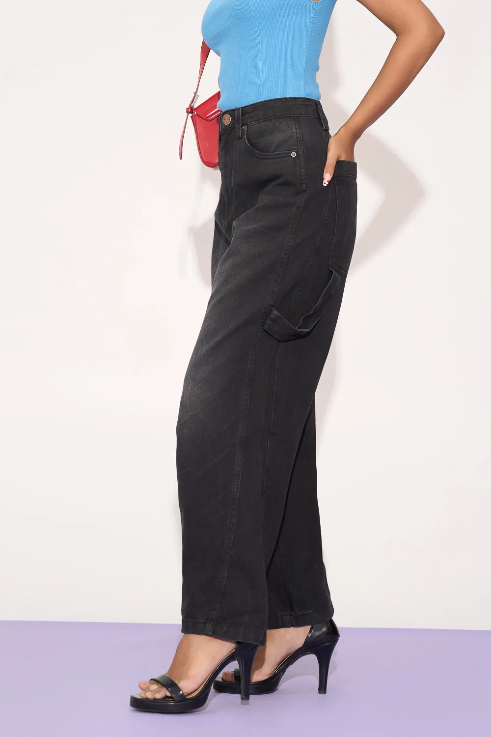 Retro Black Twisted Barrel Leg Jeans