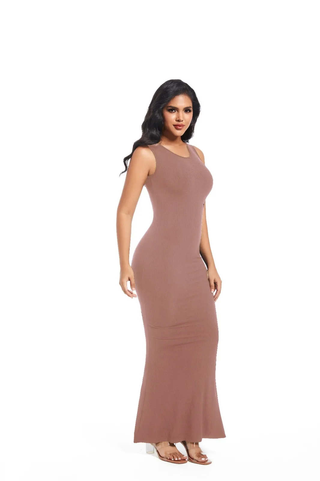 Shapewear Maxi Dress with Stylish Crew Neck | Built-in Shapewear Bra 8 in-1 Women Maxi Dress