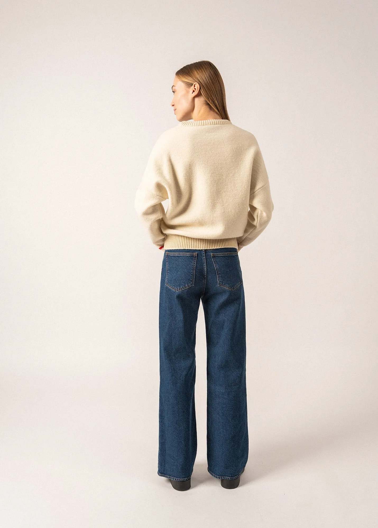 Sélune Sweatshirt-inspired Jumper - in wool, with lurex details (ECRU)