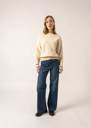 Sélune Sweatshirt-inspired Jumper - in wool, with lurex details (ECRU)