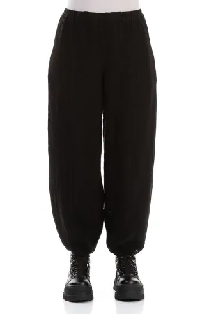 Taper Black Mélange Linen Trousers