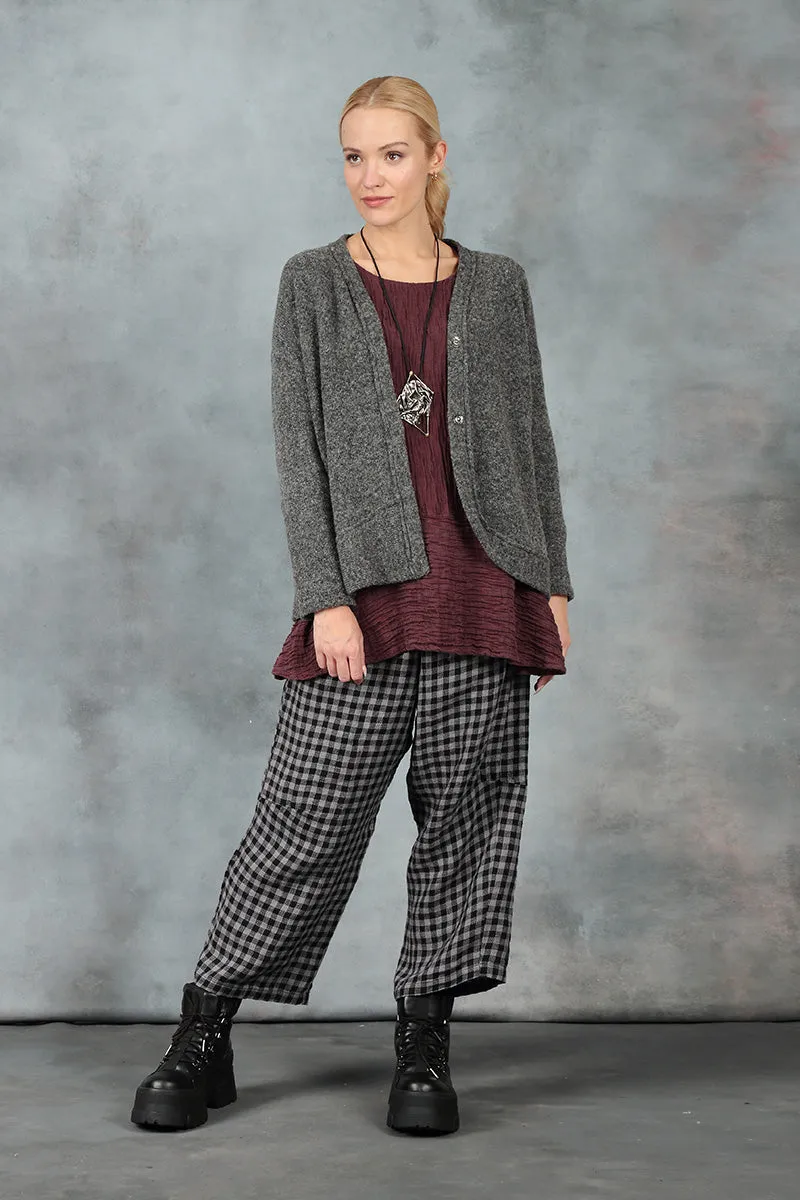 Tie Up Grey Check Linen Trousers