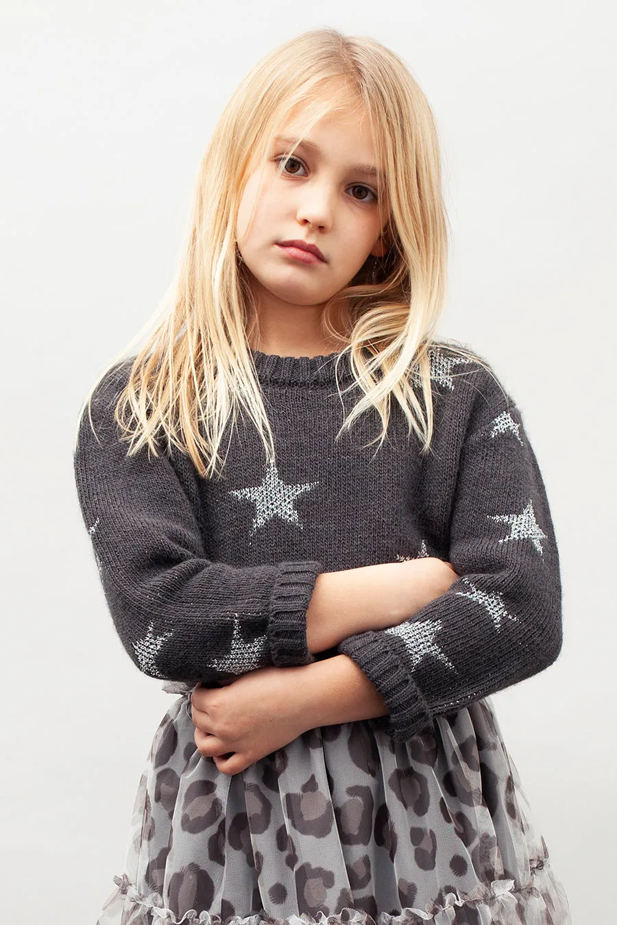 Tocoto Vintage Lurex Stars Girls Sweater - Dark Grey (Size 4 left)