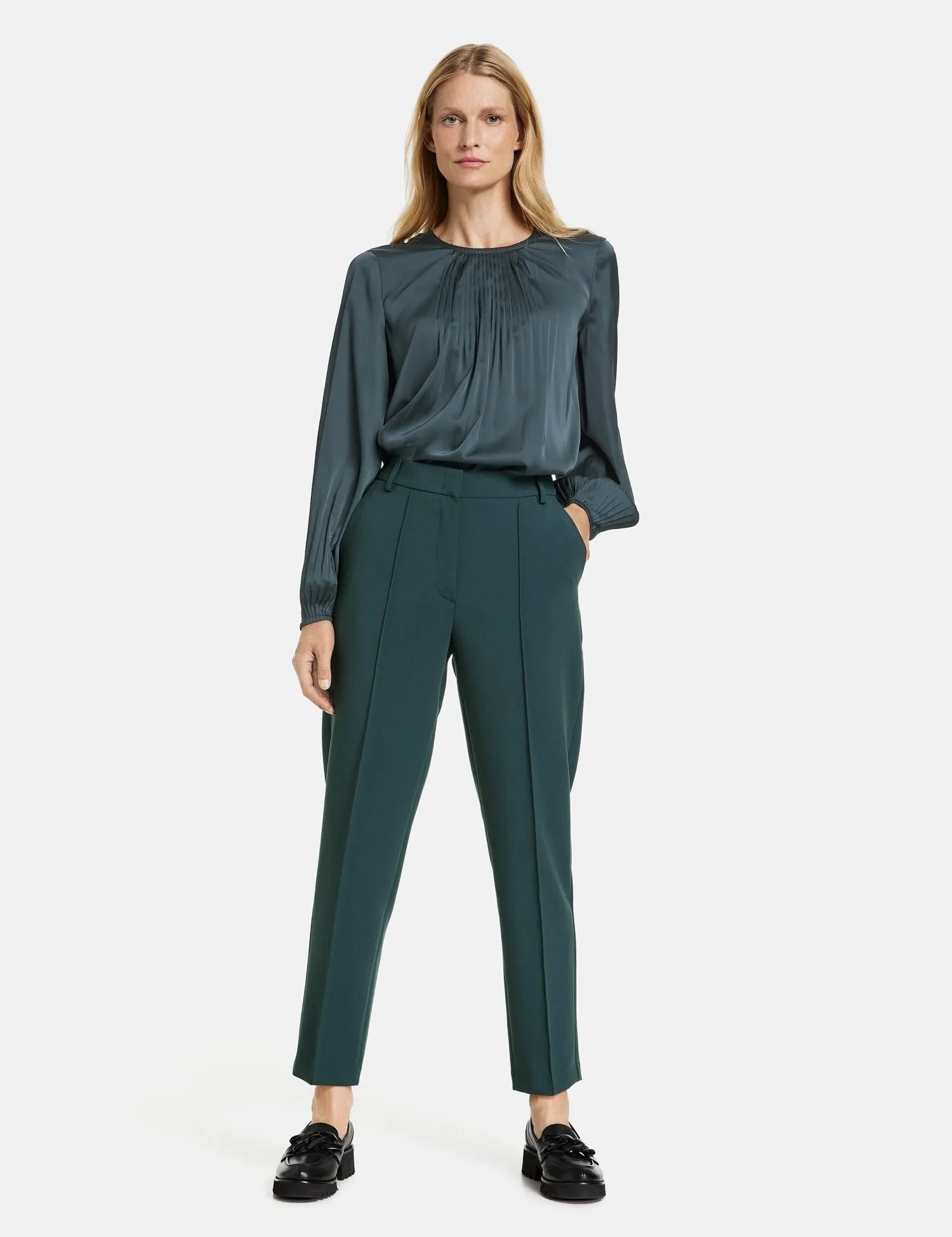 Trousers with Vertical Pintucks