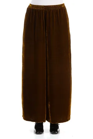 Wide Loose Golden Olive Silk Velvet Trousers