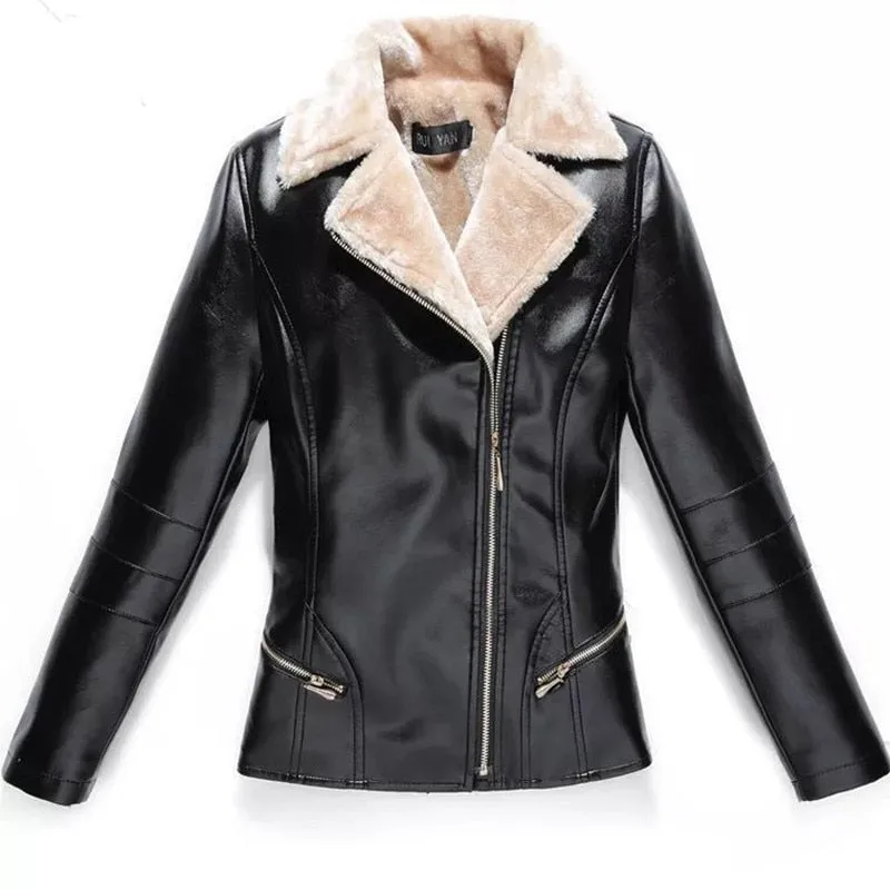 Winter Women Leather Jacket Plus Warm Female Faux Leather Jackets