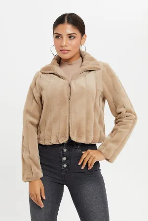 Women Beige Fur Jacket