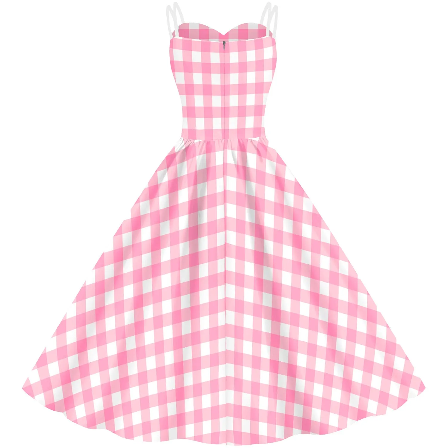 Women's Barbie Digital Print Pink Plaid Dress