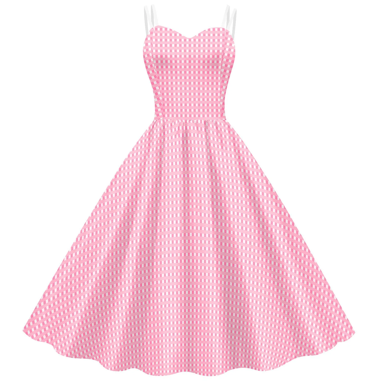 Women's Barbie Digital Print Pink Plaid Dress