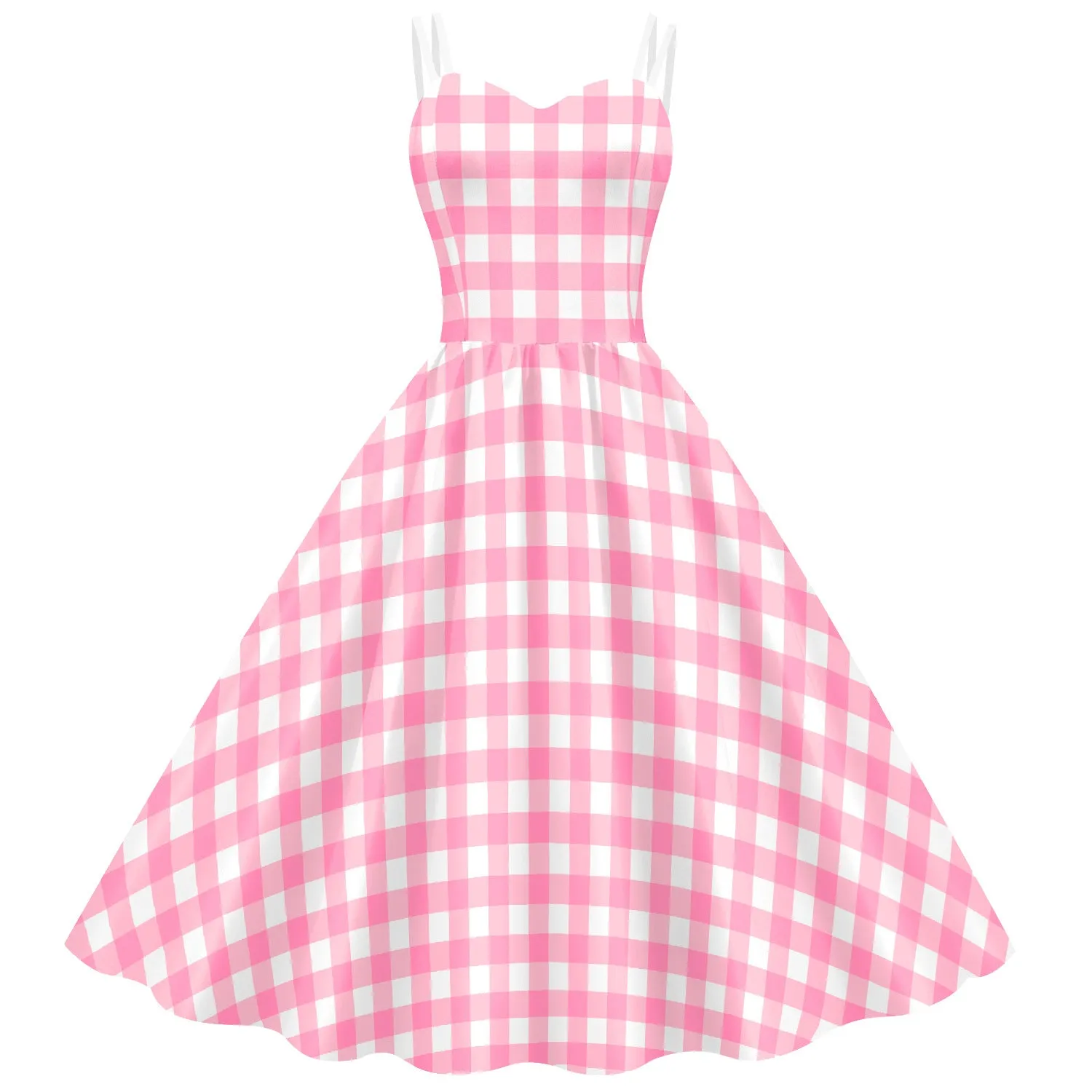 Women's Barbie Digital Print Pink Plaid Dress